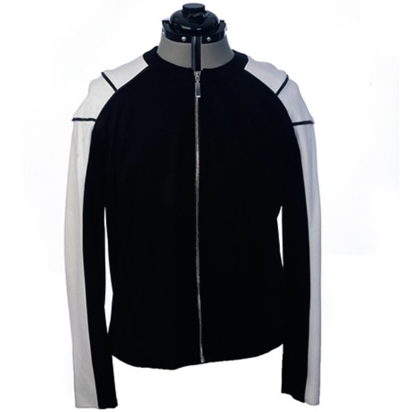 Chaus Jackets & Blazers - CHAUS Black White Zip Jacket Leather Trim  NWT